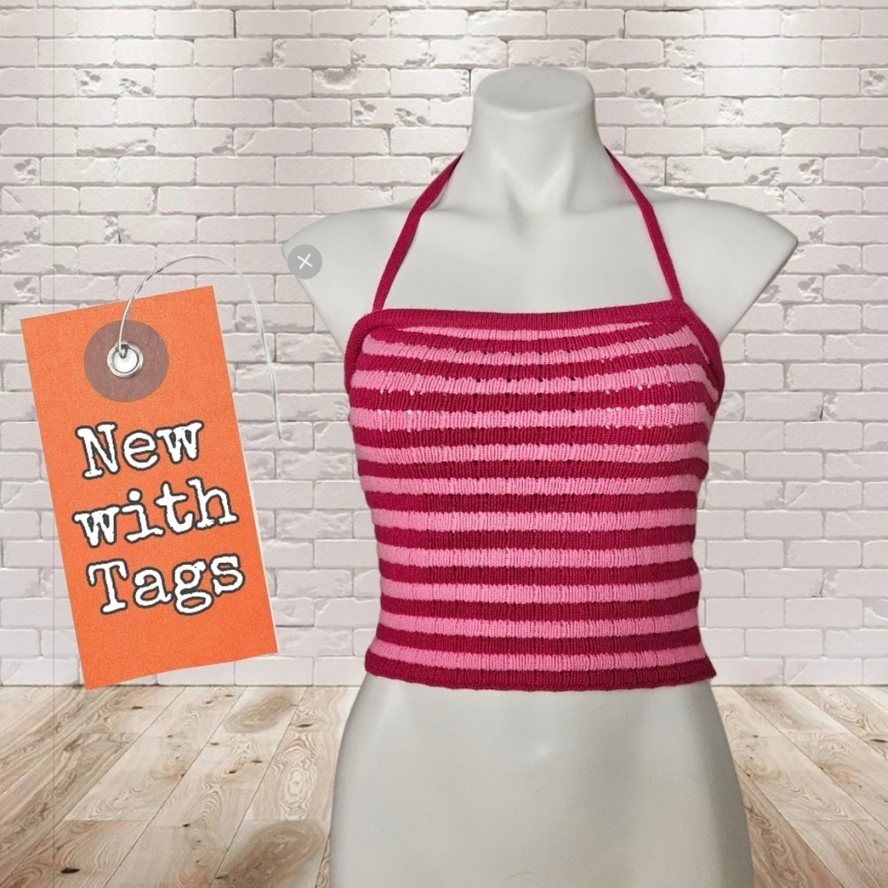 NWT/ COTTON CANDY LA Pink Striped Halter Top